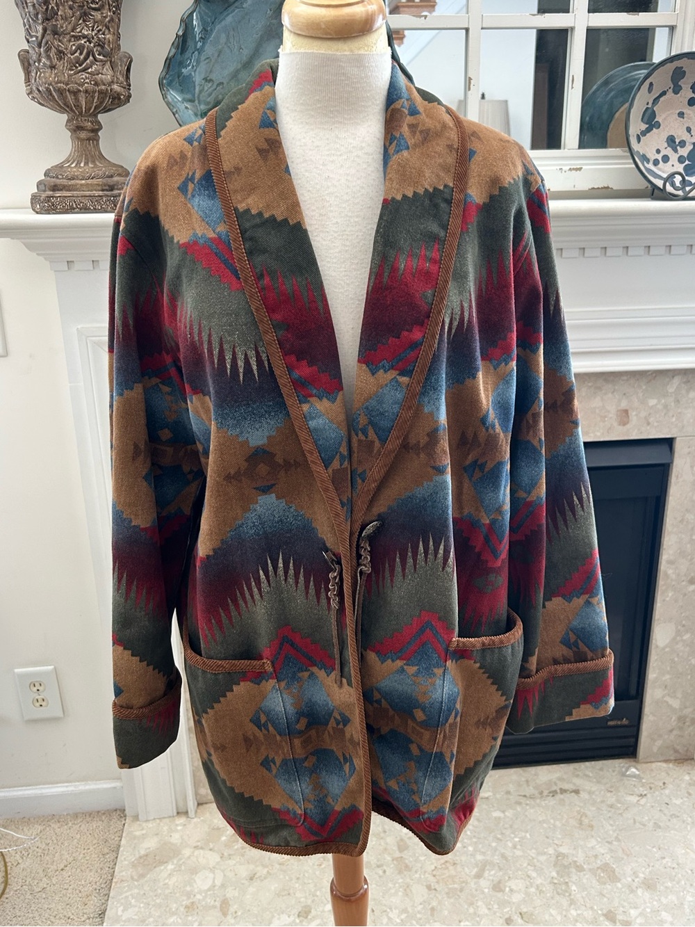 Jones New York Vintage 90’s Brown Multi Southwestern Print Open Front Jacket